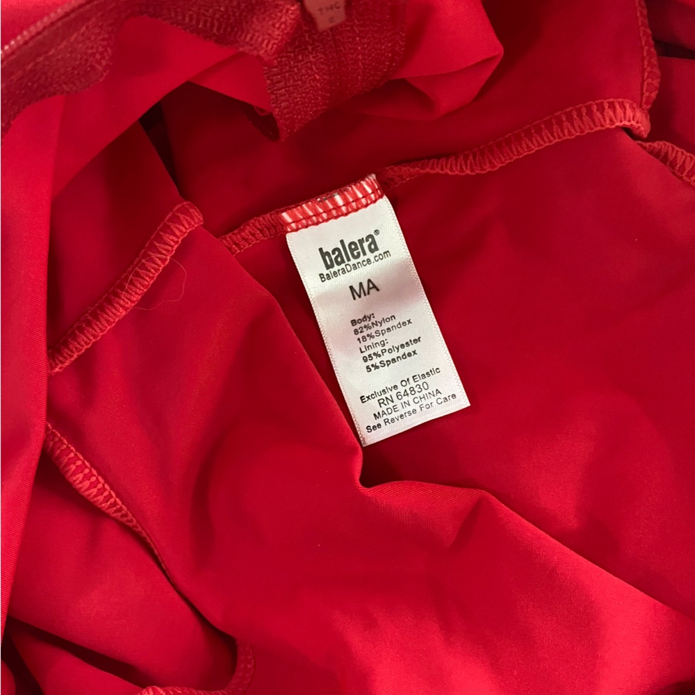 Balera Red Mock Neck Long Sleeve Dance Leotard - Picture 4 of 5
